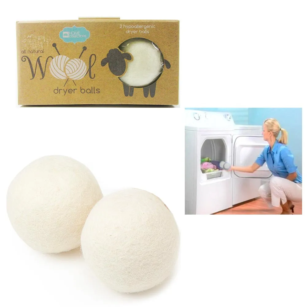 2 Pc Wool Dryer Balls Laundry Natural Hypoallergenic Reusable Fabric Softener