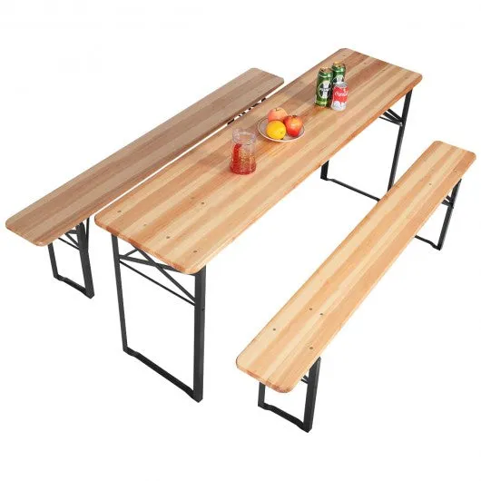 3 pcs Folding Wooden Picnic Table Bench Set