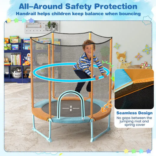 60" Trampoline with Gymnastic Bar and Rings for Kids-Orange