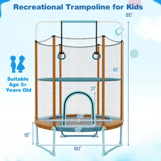 60" Trampoline with Gymnastic Bar and Rings for Kids-Orange