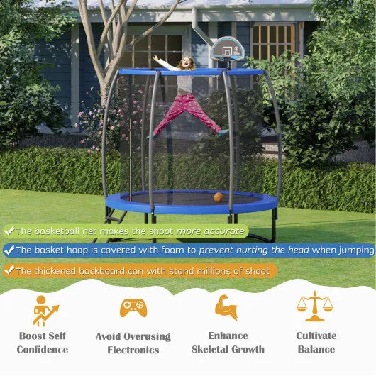 8 Feet Recreational Trampoline with Basketball Hoop and Net Ladder