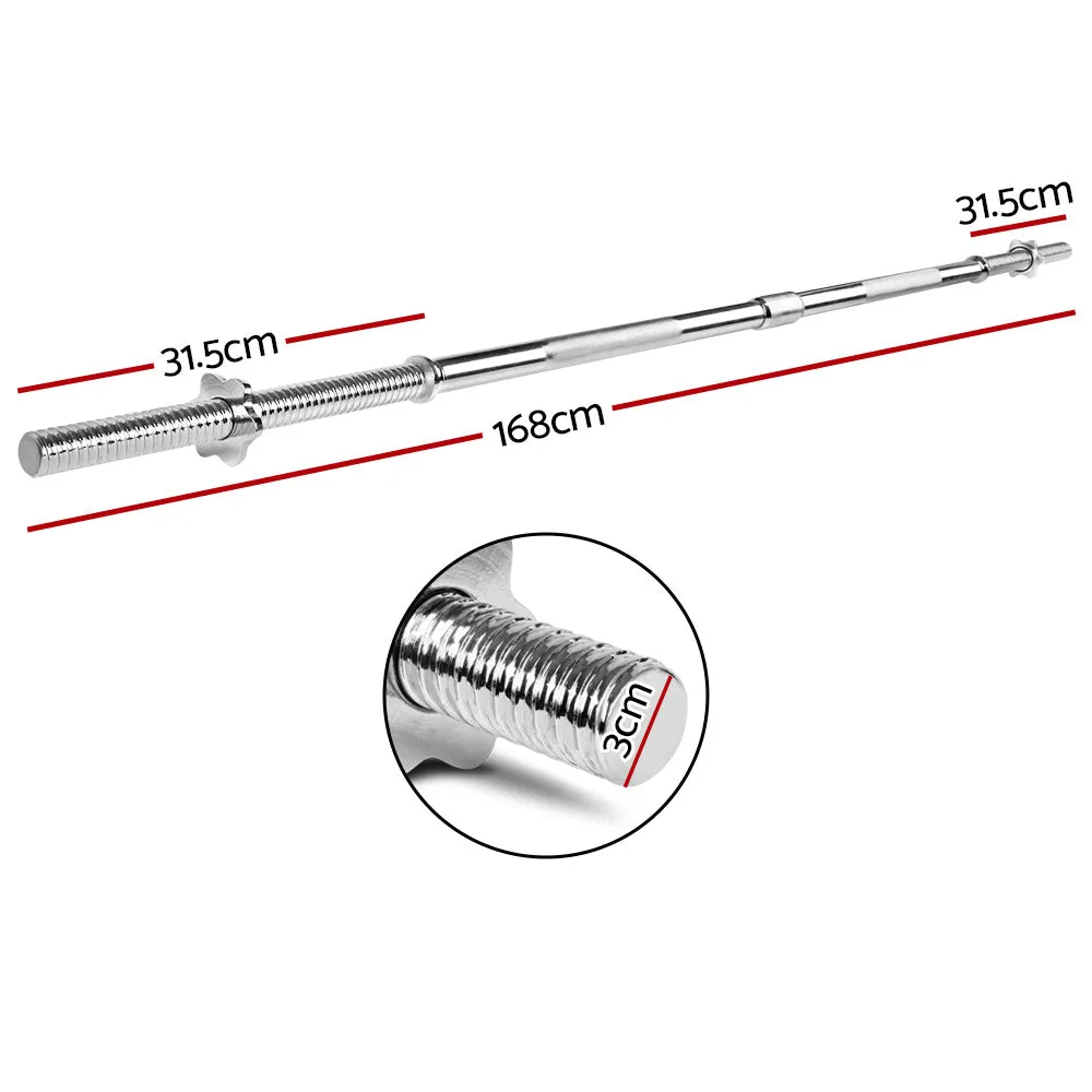 Adjustable 168CM Steel Barbell Bar w/ Spring Collars Everfit
