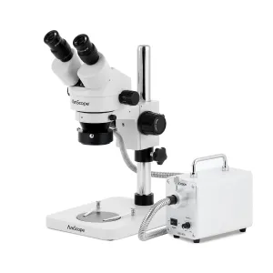 AmScope SM-1 Series Inspection and Dissecting Zoom Binocular Stereo Microscope with 30W LED Fiber Optic Ring Light and Optional Digital Camera on Compact Pillar Stand