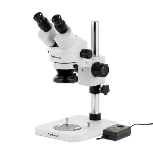 AmScope SM-1 Series Inspection and Dissecting Zoom Binocular Stereo Microscope w/Multi-Zone 144 LED and Optional Digital Camera on Compact Pillar Stand