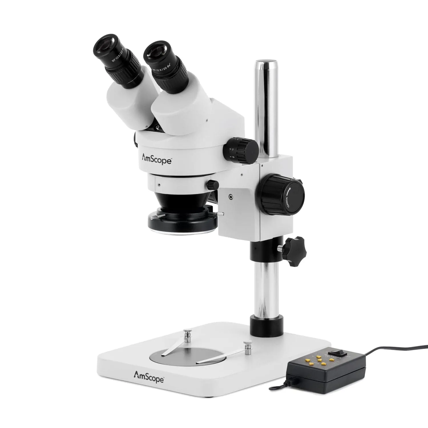 AmScope SM-1 Series Inspection and Dissecting Zoom Binocular Stereo Microscope w/Multi-Zone 144 LED and Optional Digital Camera on Compact Pillar Stand