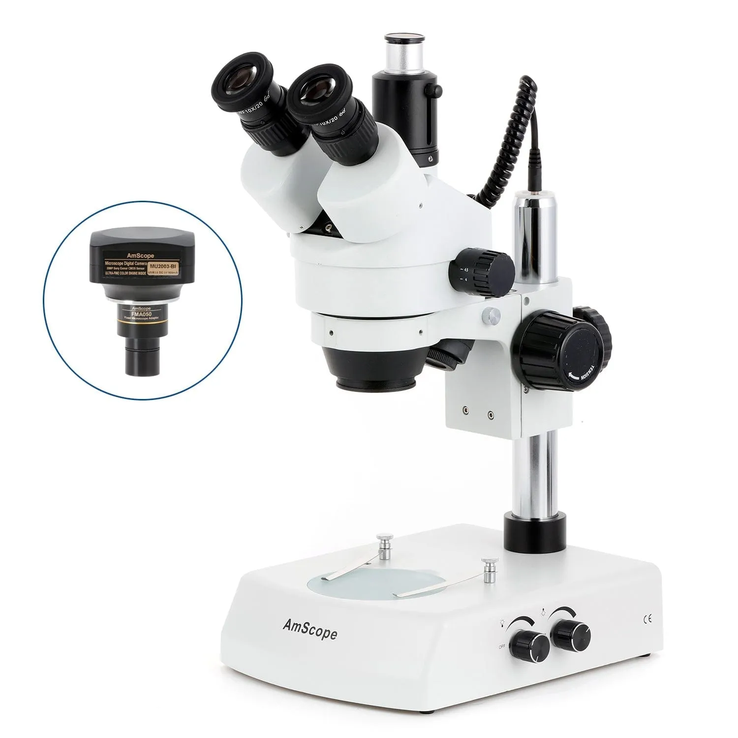 AmScope SM-2 Series Simul-Focal Zoom Trinocular Stereo Microscope with Dual Halogen Lights and Optional Digital Camera