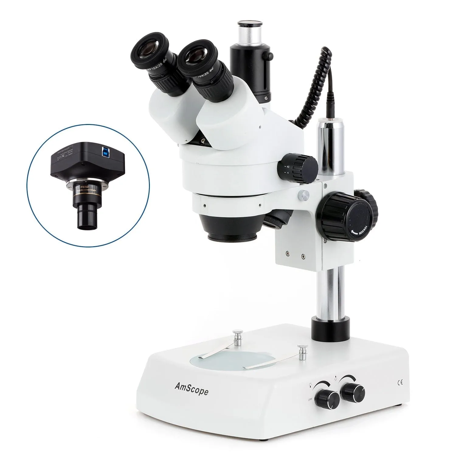 AmScope SM-2 Series Simul-Focal Zoom Trinocular Stereo Microscope with Dual Halogen Lights and Optional Digital Camera