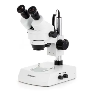 AmScope SM-2 Series Zoom Binocular Stereo Microscope on Pillar Stand with Dual Halogen Lights and Optional Digital Camera