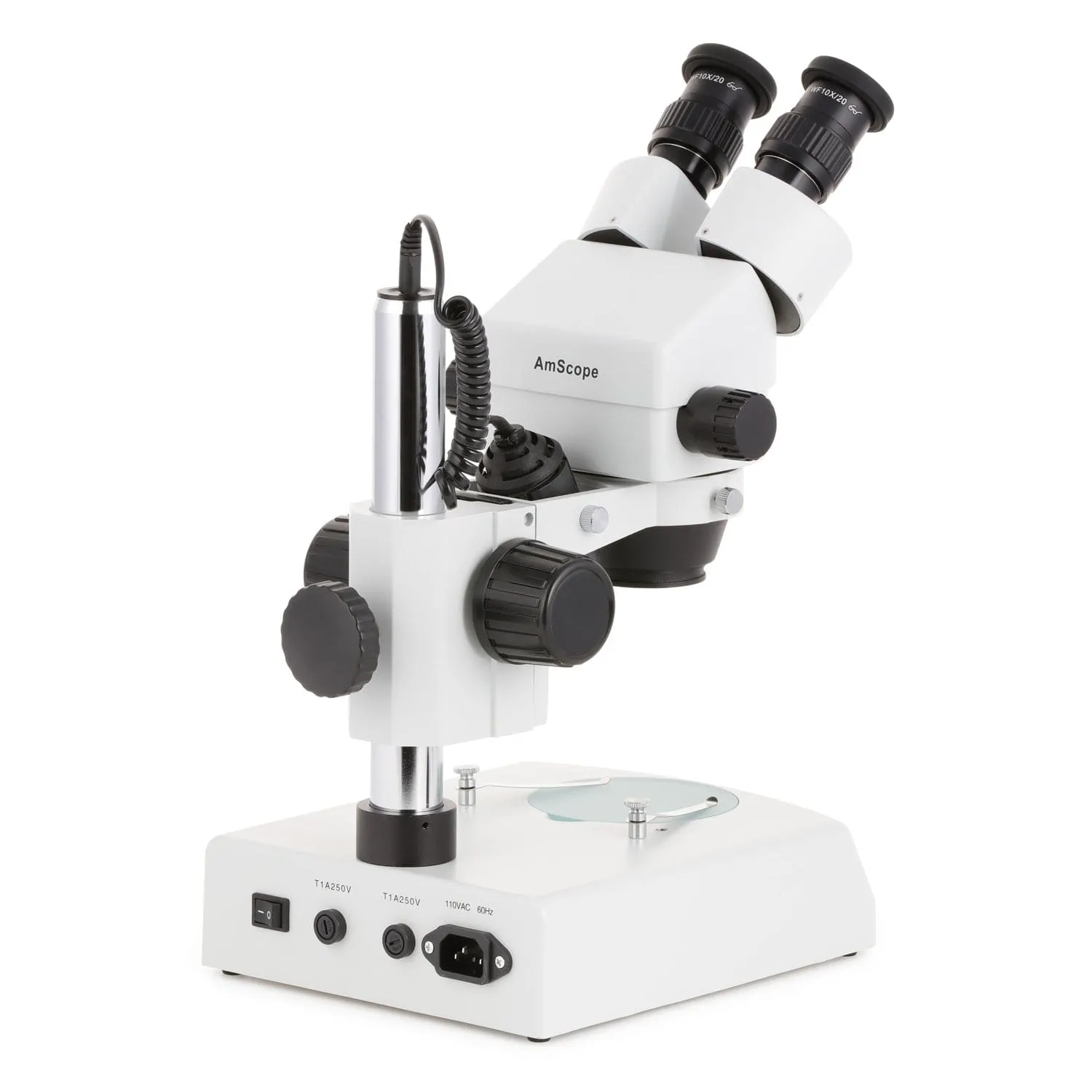 AmScope SM-2 Series Zoom Binocular Stereo Microscope on Pillar Stand with Dual Halogen Lights and Optional Digital Camera