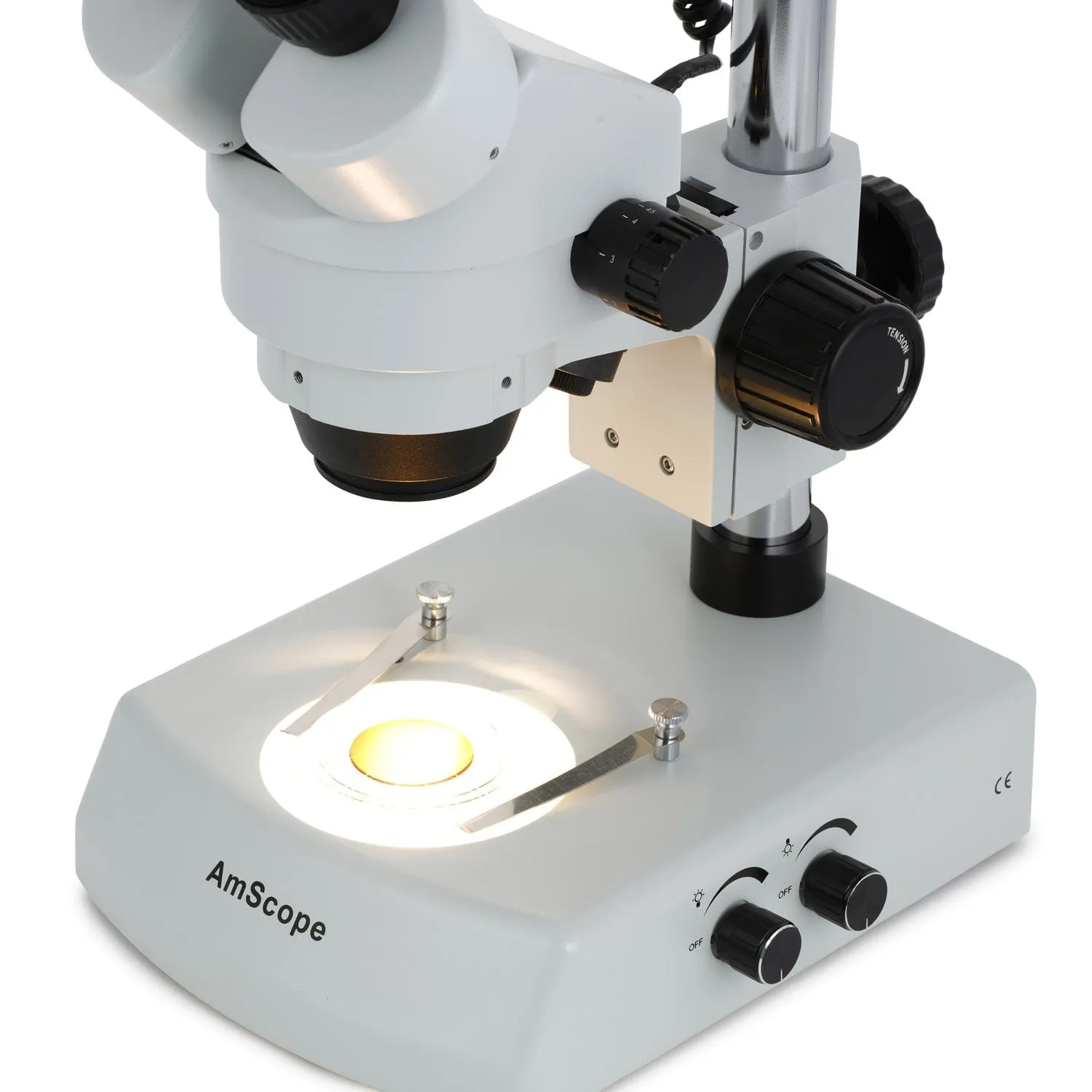 AmScope SM-2 Series Zoom Binocular Stereo Microscope on Pillar Stand with Dual Halogen Lights and Optional Digital Camera