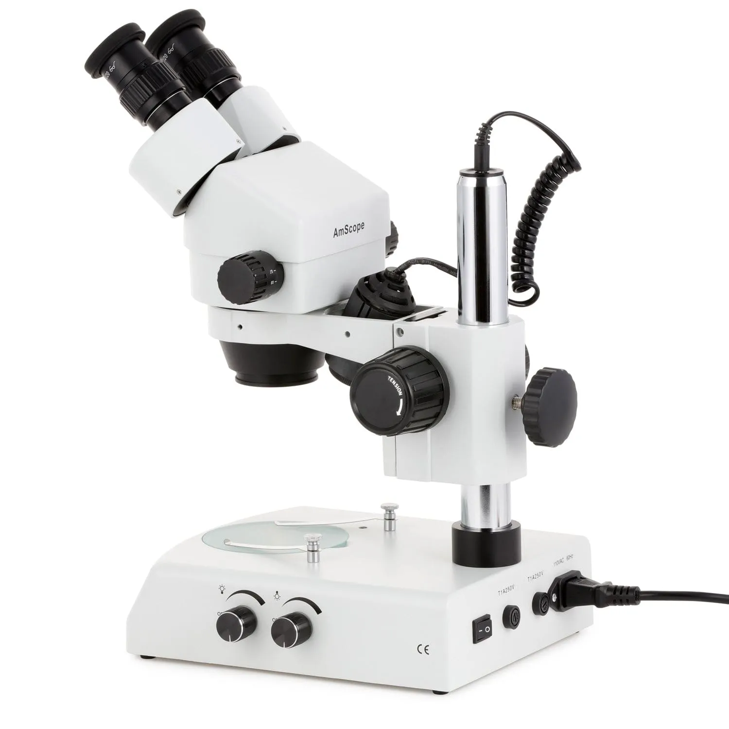 AmScope SM-2 Series Zoom Binocular Stereo Microscope on Pillar Stand with Dual Halogen Lights and Optional Digital Camera