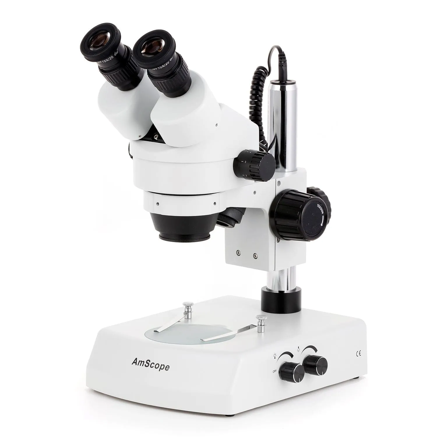 AmScope SM-2 Series Zoom Binocular Stereo Microscope on Pillar Stand with Dual Halogen Lights and Optional Digital Camera