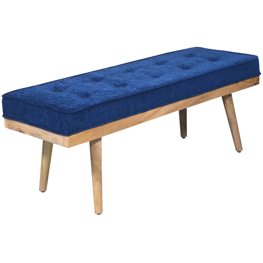 Capella Indigo Blue Upholstered Entryway Bench Seat - 120 Cm