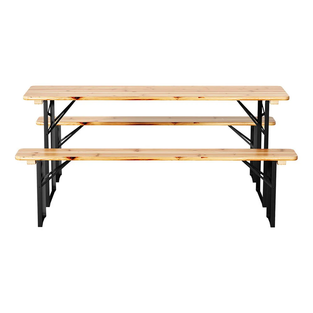 Natural Fir Wood 3pc Outdoor Dining Set, Seats 6, Gardeon