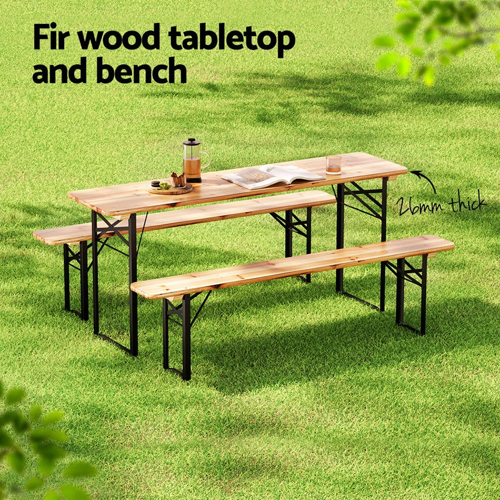 Natural Fir Wood 3pc Outdoor Dining Set, Seats 6, Gardeon