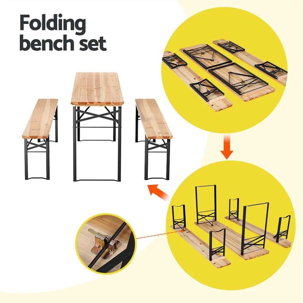 Natural Fir Wood 3pc Outdoor Dining Set, Seats 6, Gardeon