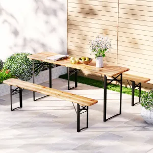 Natural Fir Wood 3pc Outdoor Dining Set, Seats 6, Gardeon