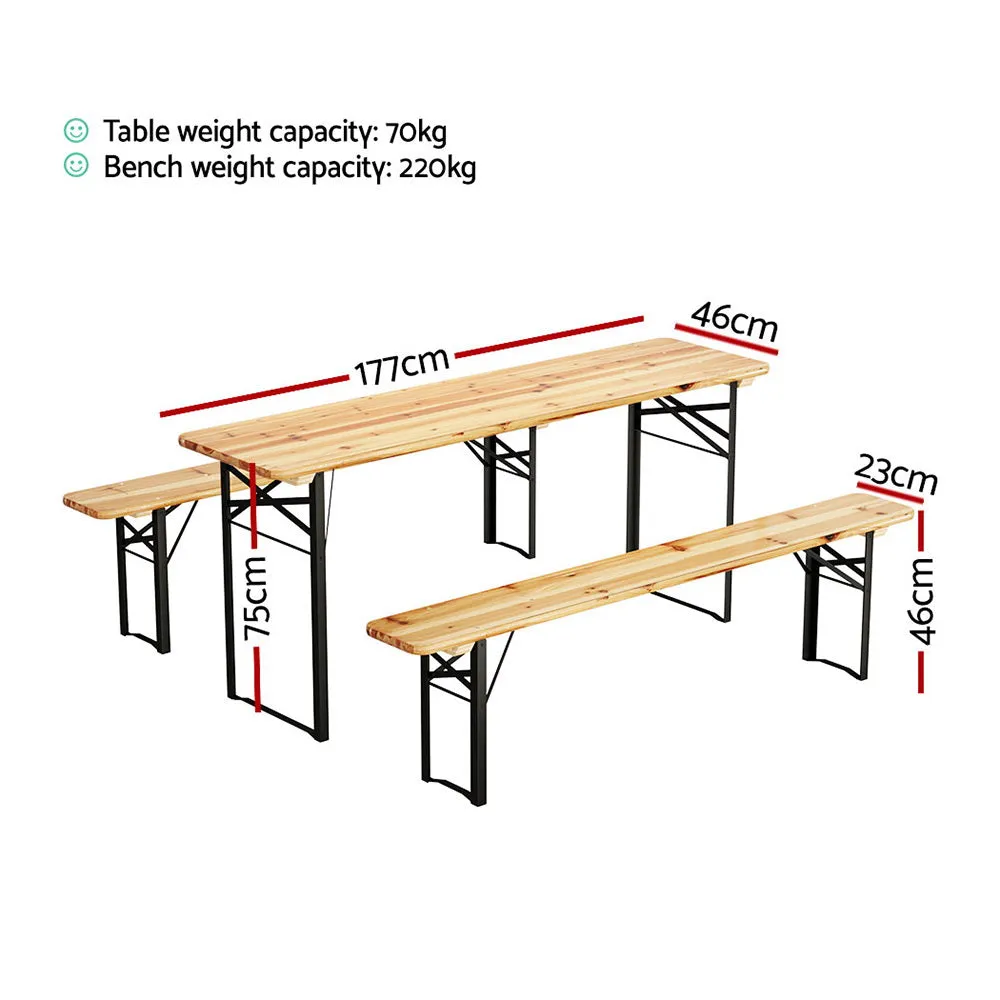 Natural Fir Wood 3pc Outdoor Dining Set, Seats 6, Gardeon